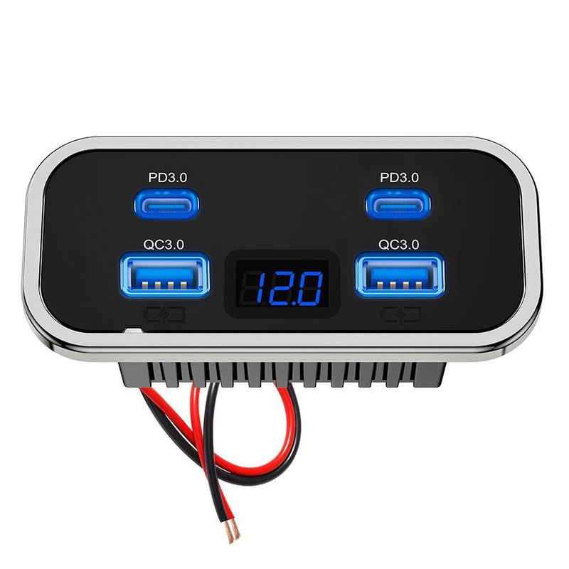 Four-port dual QC dual PD car charger, dual Type-C dual USB 24V bus/RV charger.